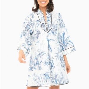 Tuckernuck Safari Toile Indre Dress Blue  White Floral Tunic womens size medium